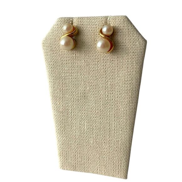 Vintage Twisty Double Faux Pearl Earrings with Gold Tone Accent - Picture 1 of 5